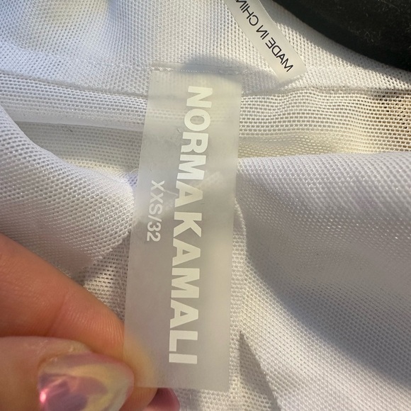 Norma Kamali Super Oversized Boyfriend Shirt Bodysuit White XXS Mesh Revolve - Picture 7 of 15